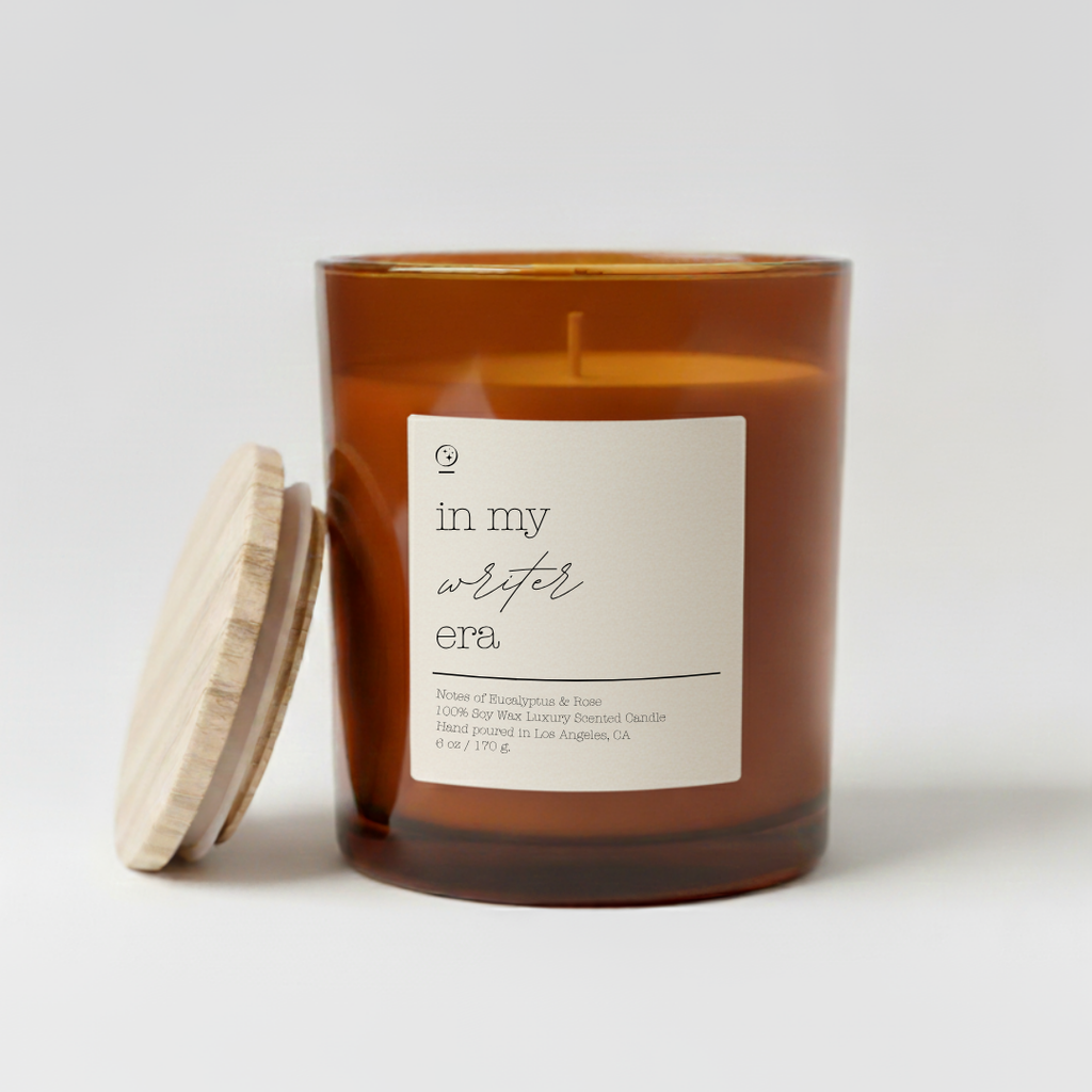 “In My Writer Era” Luxury Candle – Leather & Oak | Eucalyptus & Rose